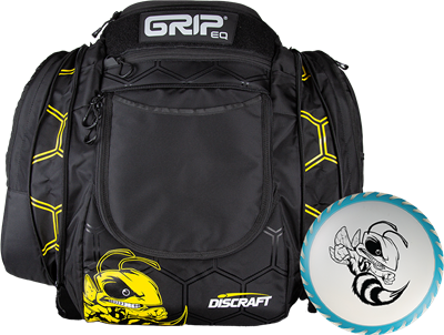 GRIPeq Ax6 Discraft Buzzz Disc golf Bag with 4 patches and disc
